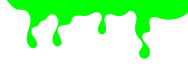 Dripping green goo with splashes and blot effects. Mucus texture blobs. Flat vector illustration isolated on white background. Green slime splashes, Cartoon set of fluid mucus drops