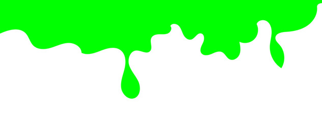 Dripping green goo with splashes and blot effects. Mucus texture blobs. Flat vector illustration isolated on white background. Green slime splashes, Cartoon set of fluid mucus drops