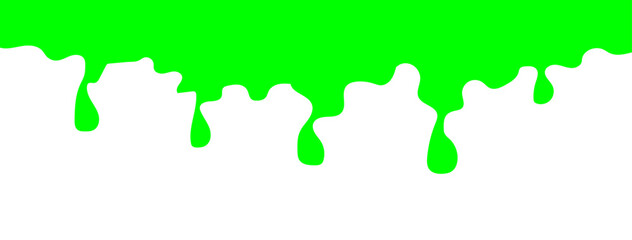 Dripping green goo with splashes and blot effects. Mucus texture blobs. Flat vector illustration isolated on white background. Green slime splashes, Cartoon set of fluid mucus drops