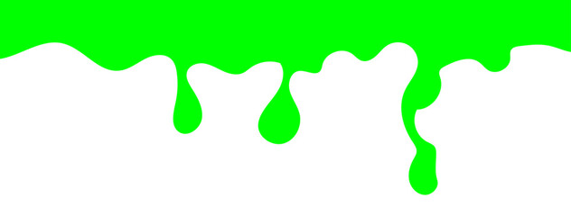 Dripping green goo with splashes and blot effects. Mucus texture blobs. Flat vector illustration isolated on white background. Green slime splashes, Cartoon set of fluid mucus drops