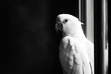 White Cockatoo Bird Posing Near Window Frame