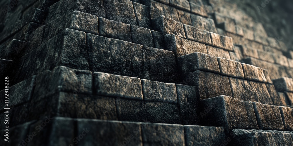 Poster close-up view of ancient stone pyramid structure highlighting textured blocks and intricate design a