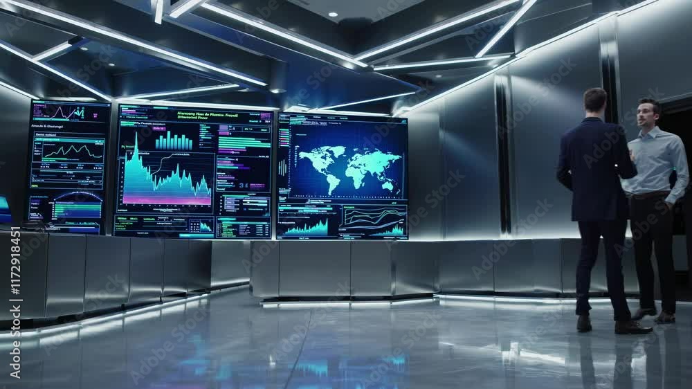 Fototapete professionals discuss data analysis strategies in a modern tech environment with advanced screens di