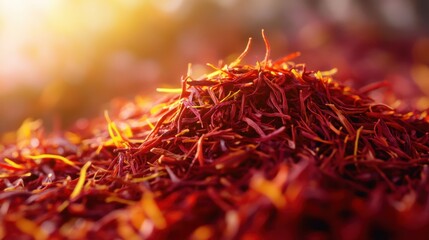 Rich saffron strands showcasing intense colors and textures, symbolizing culinary traditions and vibrant flavors from various cultures