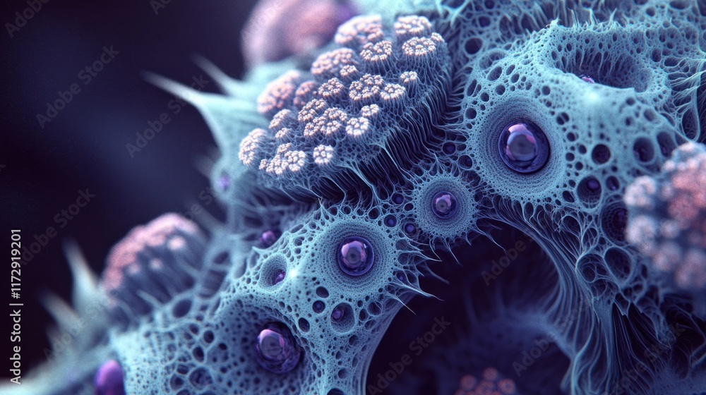 Fototapete abstract fractal artwork depicting a bioluminescent, organic structure with intricate details and gl