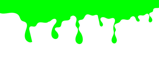 Dripping green goo with splashes and blot effects. Mucus texture blobs. Flat vector illustration isolated on white background. Green slime splashes, Cartoon set of fluid mucus drops