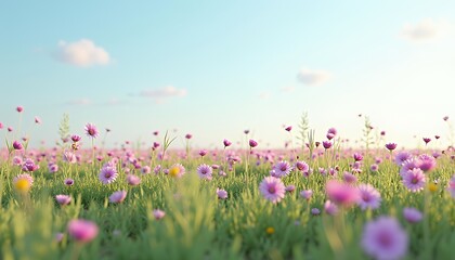 Serene Pink Flower Field A Gentle Pastoral Scene