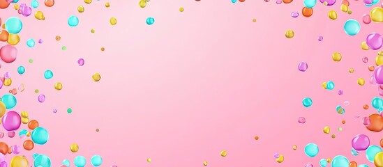 Pink background with colorful confetti.