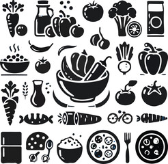 Silhouette Vector Icon of Assorted Food and Vegetables