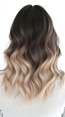 Naklejka premium back view of a woman with mediumlength ombre hair, realistic illustration, wavy style, isolated on white background