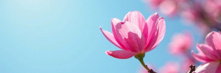 delicate pink petals unfurl in the clear spring sky, nature, spring bloom