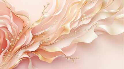 Elegant abstract floral design with pink and gold flowing waves