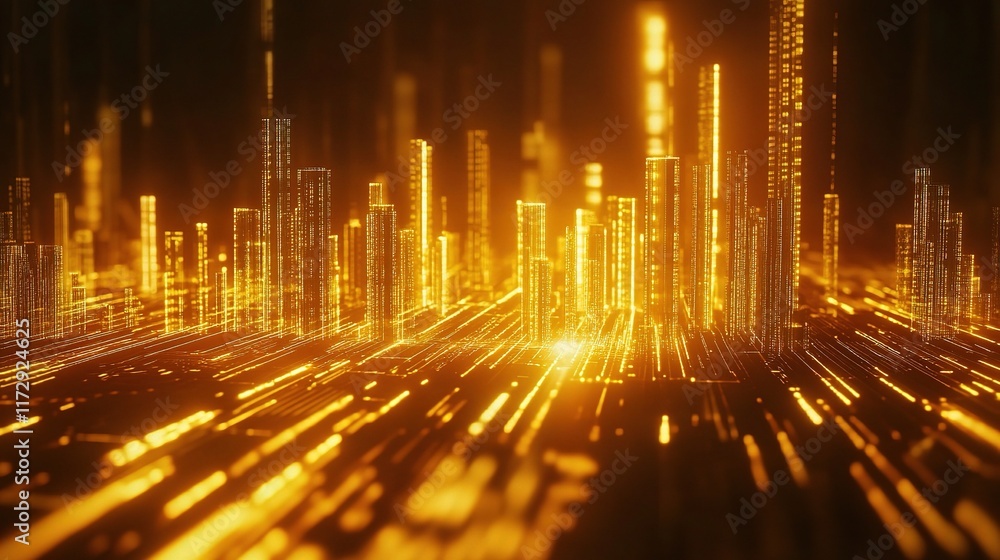 Poster abstract 3d financial chart with glowing digital data representation
