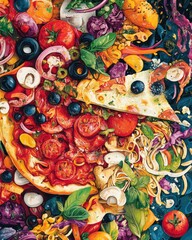 Fototapeta premium A detailed view of italian food with vibrant colors and intricate textures