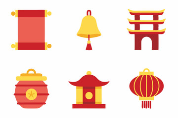 Chinese New Year Icon Set with Traditional Symbols
