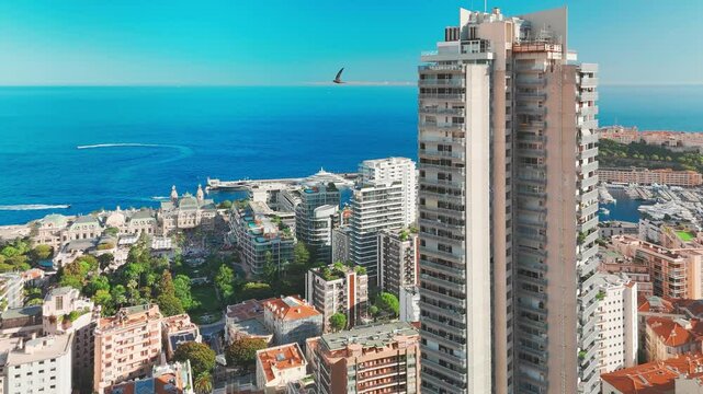 Aerial view of the city center of the Principality of Monaco.