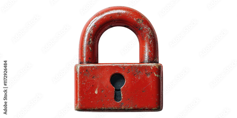 Poster rusty red padlock isolated on transparent background