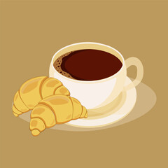 postcard poster cup of coffee with croissants