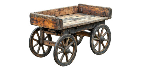 Fototapeta premium Antique wooden cart with four wheels isolated on transparent background