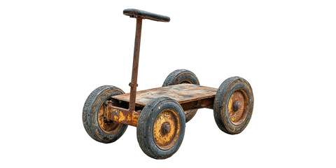 Fototapeta premium Rusty vintage cart with four wheels isolated on transparent background