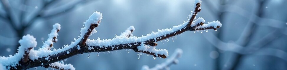 Obraz premium Snowy branch with frosty texture and ice crystals, frost, winter, snow