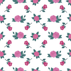 Happy Valentine's Day seamless pattern with pink roses. Romantic vector background.