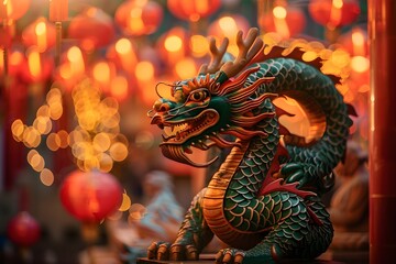 Fototapeta premium Close-up of a Chinese dragon head, with a New Year atmosphere