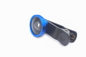 Lens wide smart phone isolated on white background. Additional lens