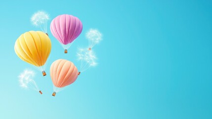 Obraz premium A surreal scene of dandelion seeds turning into colorful hot air balloons