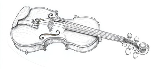 Obraz premium Elegant Drawing Style Line Art Depicting Scroll, Bridge, and Body of Violin Music Instrument