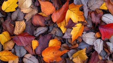 A colorful assortment of autumn leaves scattered on the ground.