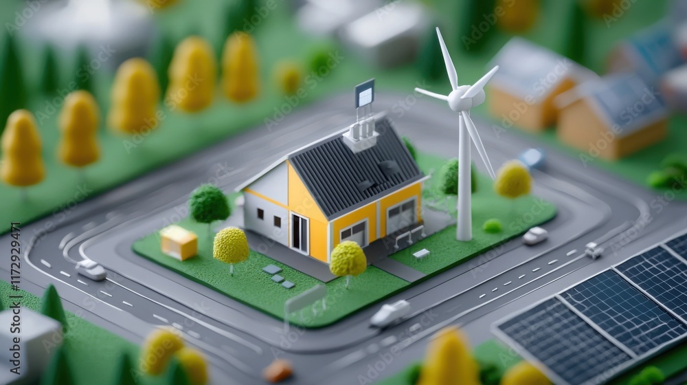 Poster a visualization of an ai-powered smart grid managing renewable energy distribution for a community
