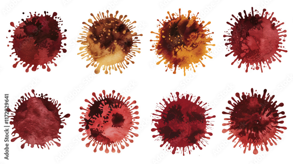 Aufkleber creative watercolor splashes in warm tones create unique circular patterns on a white background
