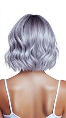 Fototapeta premium back view of a woman with short wavy silver hair, realistic illustration, modern style, isolated on white background