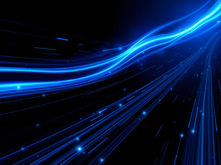Flowing blue light trails on a dark background, perfect for representing technology and innovation in modern designs. Generative AI