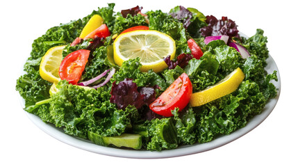 Kale salad with lemon dressing isolated on white transparent background