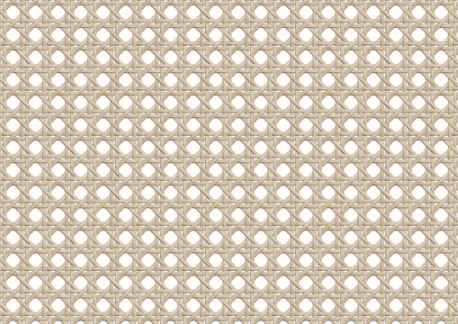Material rattan woven lattice panels seamless pattern, background and decorating. A pattern of squares and triangles is shown in a tan color