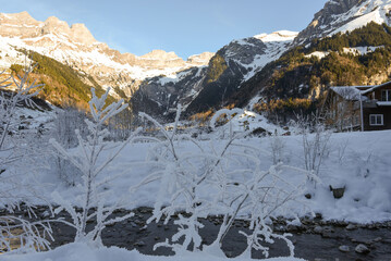 Frozen winter landscape at Engelberg in the Swiss alps