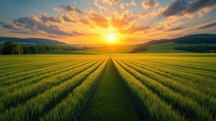 Obraz premium A field of grass with a sun shining through the clouds