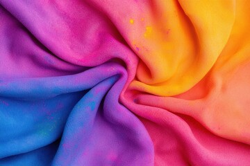 Holi excitement concept. Colorful fabric texture with vibrant gradient shades of pink and blue.