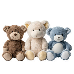 three teddy bears soft toys cuddly animals isolated on a white background