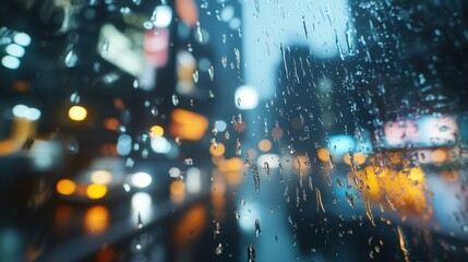 Rainstreaked Window City Night Lights Blurred