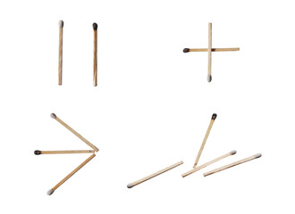 scattered wooden matchsticks with burnt tips on png transparent background.