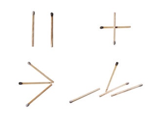 scattered wooden matchsticks with burnt tips on png transparent background.