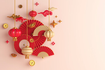 chinese year background with ornamen lampion