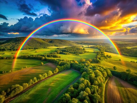 Triple Rainbow Photography, Isolated Drone Shot, Rare Meteorological Phenomenon, Atmospheric Optics, Nature Photography, Aerial View, Stunning Rainbow,  Triple Arc Rainbow,  