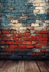 Fototapeta premium Distressed Brick Wall with Wood Floor