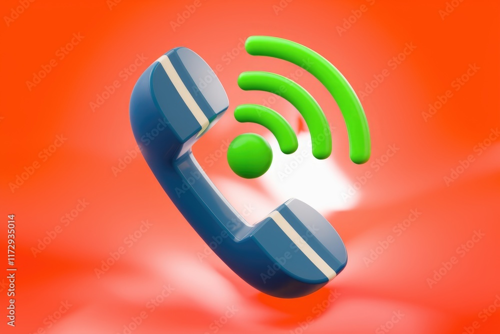 Poster A 3D rendering of a retro phone with a wifi signal, symbolizing communication.