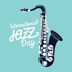 Vibrant International Jazz Day Graphic with Saxophone and Trumpet