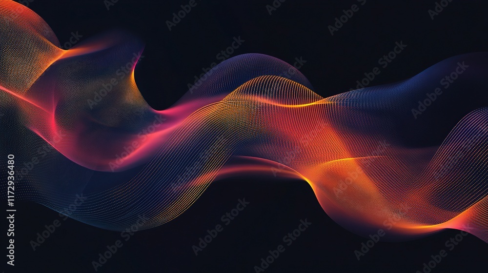 Poster abstract digital data flow on dark background with colorful waves